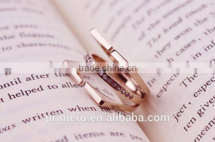 New Personalized stainless steel 3 layers inlay crystal finger rings for women