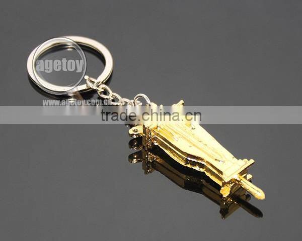 3D Mini Pile Hammer Shaped Three-dimensional Drop Hammer Gold Color Alloy Metal Pile Driver Keyring