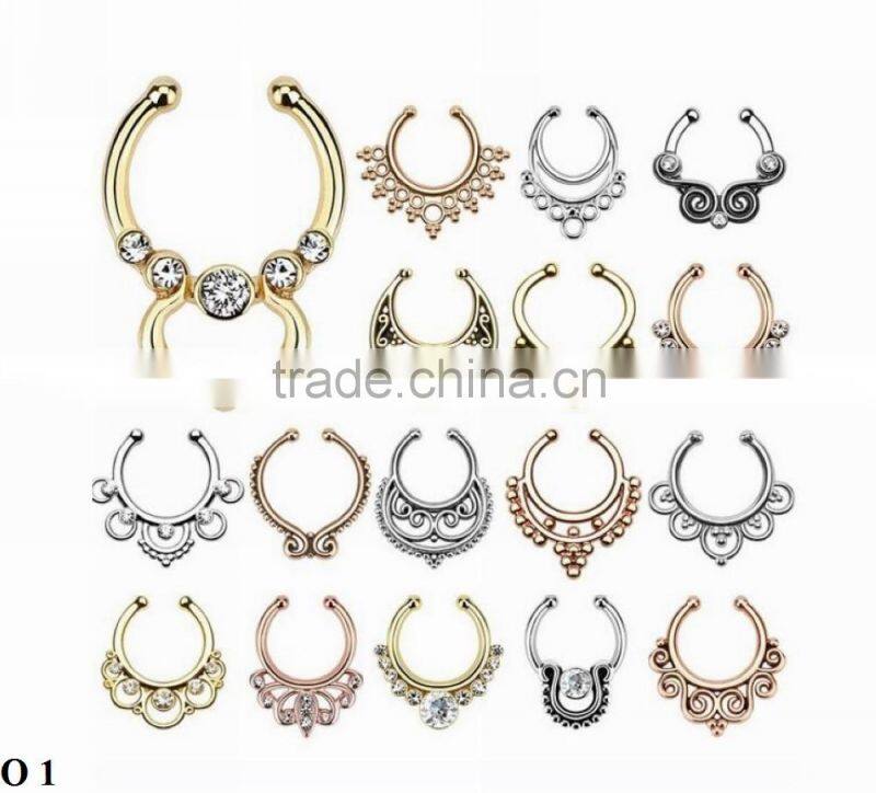 Gold Silver Plated fake septum Piercing Body Jewelry Hoop Nose Ring 2016 O 27