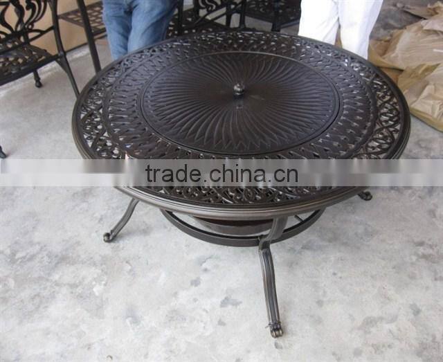 Charcoal Wood Burning Round Cast Aluminum Metal Outdoor Patio Garden Home Yard 4 Seat Barbecue Table Chair Set