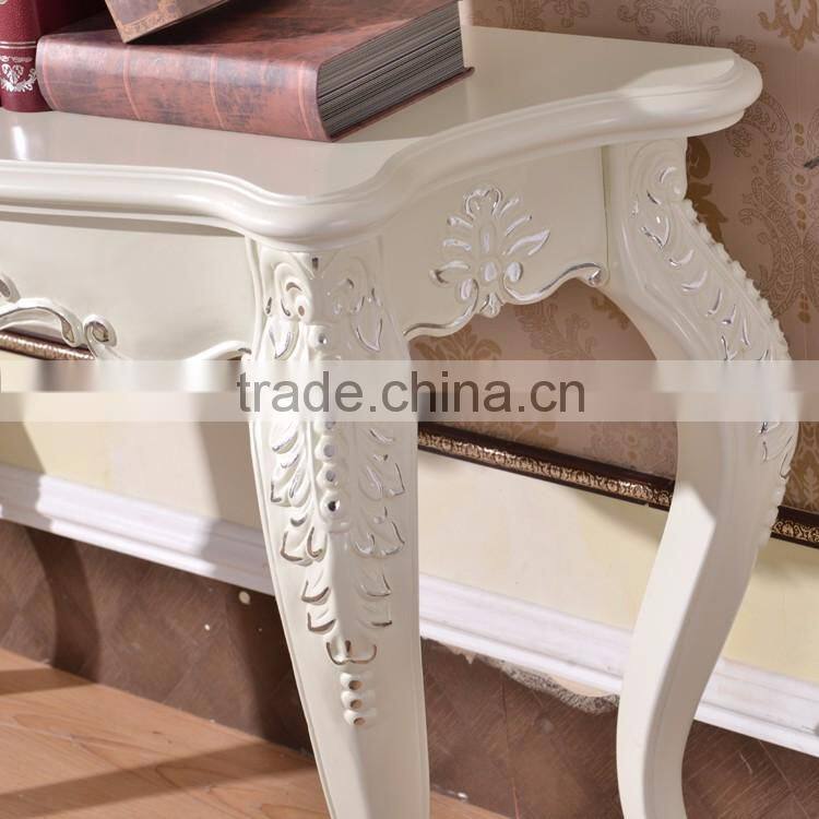 White exquisite washed silver leaf solid wood hallway console table