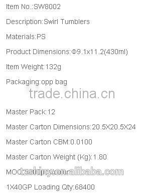 PS Swirl Wine Glass Plastic swirl Tumbler Plastic Goblet Win Glass with different color