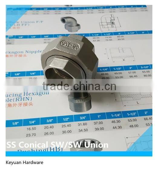 SS Cast Conical Seat Union Connector 1" BSP Male/Male Thread