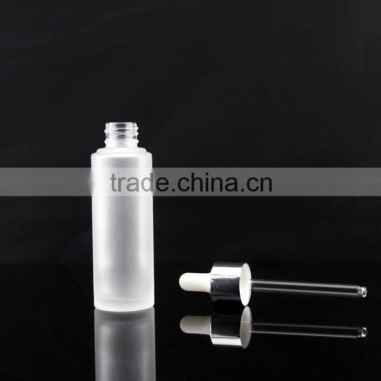 high quality frosted bottle with dropper in silver