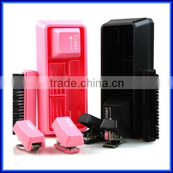 Multi purpose office Keyboard Stationery with brush stapler paper punch, school desk drawer organizer keyboard stationery