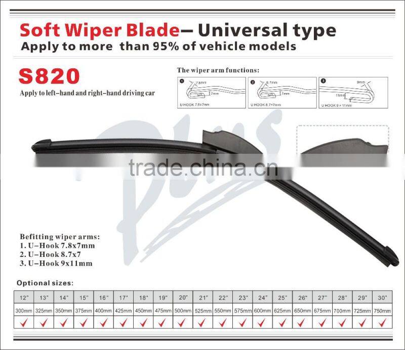 Universal Soft Wiper Blade S820 from 12'' to 30''/Popular Wiper Blade in Turkey