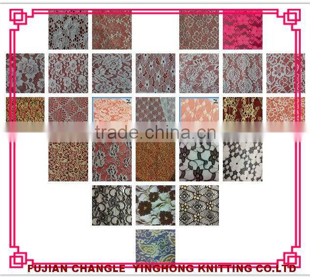 Polyester / Nylon Material and Embroidered Technics lace fabric with double colors