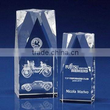 Laser engraved crystal awards plaques with base