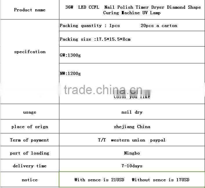 36W LED CCFL Nail Polish Timer Dryer Diamond Shape Curing Machine UV Lamp