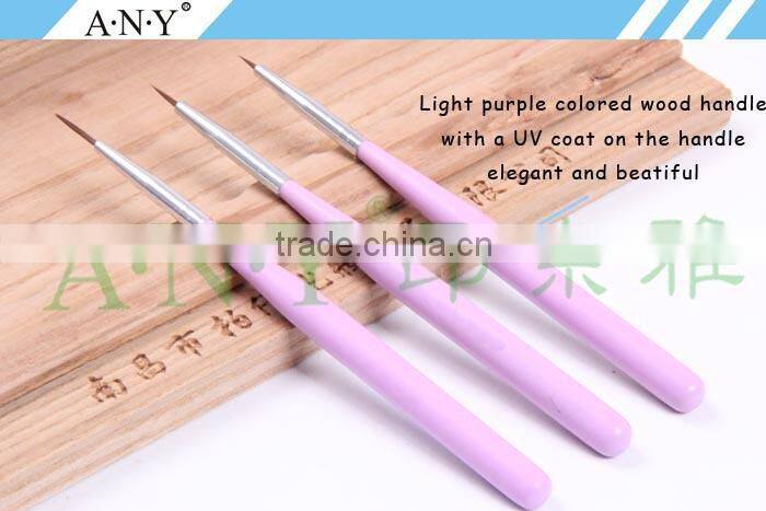ANY Nail Art Painting and Drawing Wood Handle DIfferent Size 3PCS Nail Brush Set