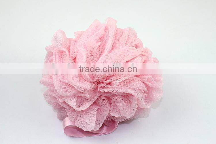 Color shower puff mesh sponge with handle,color change sponge