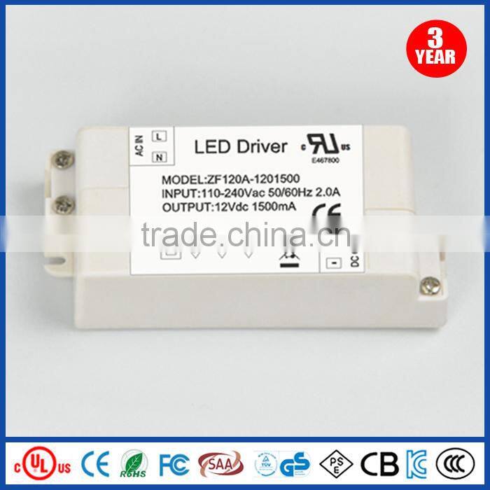 AC 110-240V to DC 12V 1500mA led electronic transformer smart power supply driver 18W