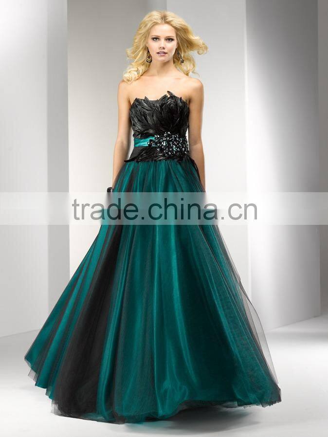 (MY5629) MARRY YOU Elgant Sweetheart Beaded Black Net Evening Dress With Feather 2015