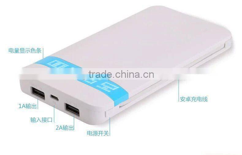 Factory New 8000mah Ultra Slim Powerbank With double Cable and connector for iPhone 5/5S/6/6S