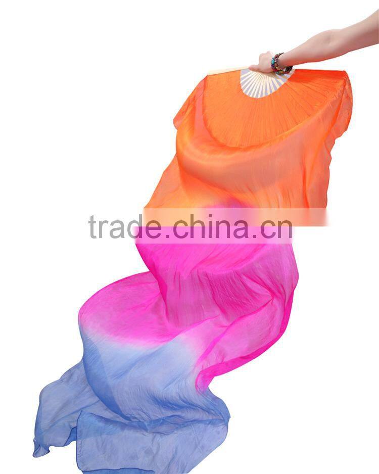 Hot Belly Dance Real Silk Veil Fan in horizontal Three Colors ( DJ1022)
