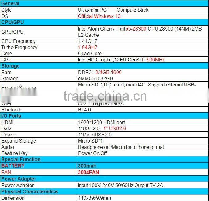 MeeGoPad T07 Intel Atom Cherry Trail x5-Z8300 Quad-core,Turbo Frequency up t/4GB WIFI 802.11b/g/n Wireless Windows Mini PC Stick