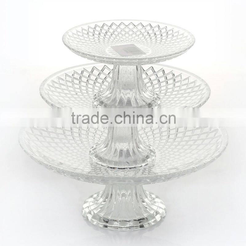 Hot Sale Diamoned Embossed Glass Plate With Glass Lacework Base