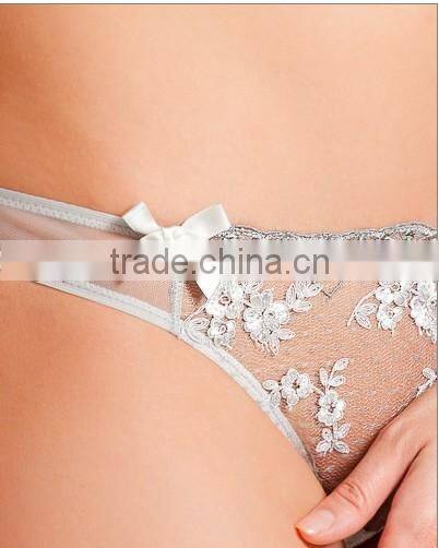 stylish mesh embroidery lace unpadded bra and string panty lady underwear set