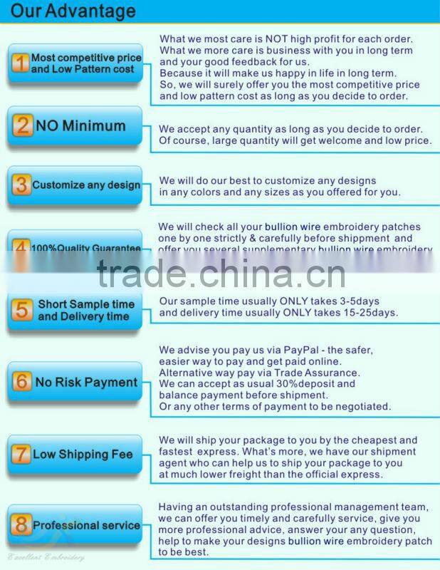 customize light gold bullion wire embroidery logo