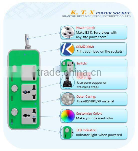 3 Way Universal Color Power Strip With Independent buttons and lights