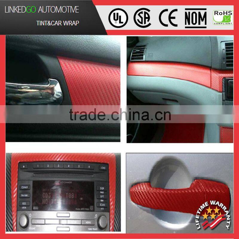 Car Sticker 1.52x30M Removable PVC Texured Vinyl Film Red Adhesive 3d Carbon Fiber Vinyl