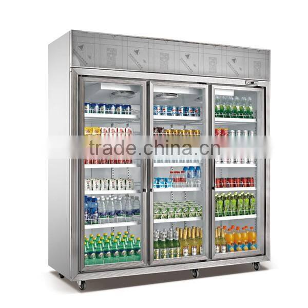 1500L Compressor three glass doors upright display showcase
