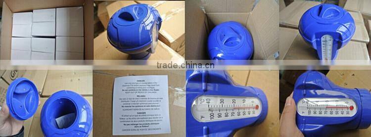 Floating Plastic Swimming Pool Chemical Dispenser P1533 for 3" Tablets w/ plastic floating temperature thermeter