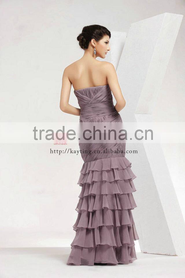 Women boutique mermaid fashion prom dress spaghetti strap ruffle design wedding modest evening dress