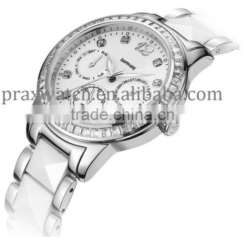 ceramic watch stainless steel case back water resistant diamond quartz japan movt ladies watch