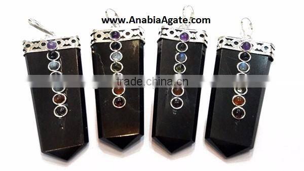 Black Jasper Chakra Flat Stick Pendant With Chakra Cabs : Wholesale Gemstone Chakra Pendants for sell
