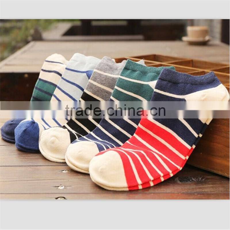 factory wholesale custom stripe blue/white/green stripe color men tight socks cotton sock supplier