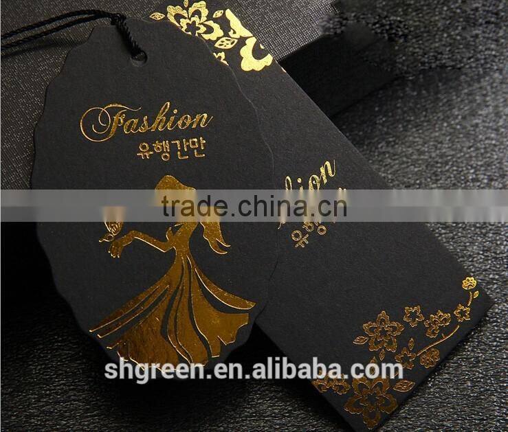 Hot stamping silver white paper hangtag with plastic string tag