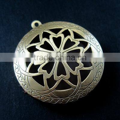 33MM vintage bronze antiqued flower engraved round photo locket pendants DIY supplies 1111045