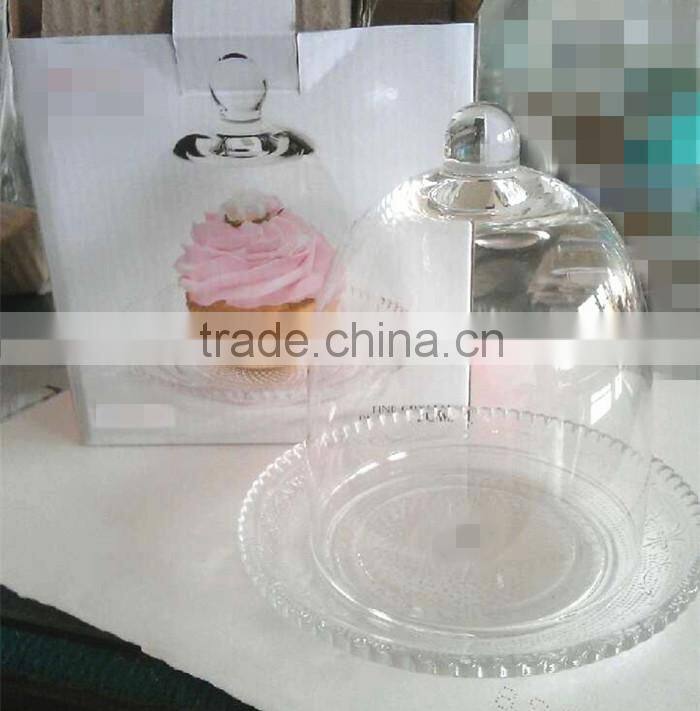 clear small glass bell with cake stand