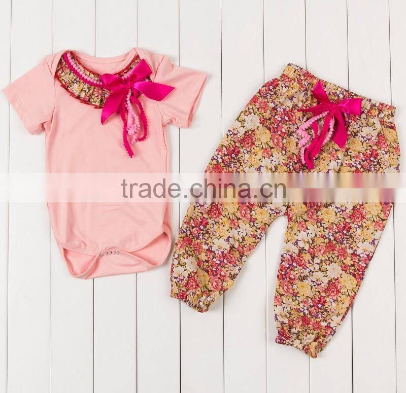 Super Cute Newborn Baby Girls Light Pink Short Sleeve Romper Matching Polka Dot Pants Summer Kids Cotton Pajamas Baby Romper Set
