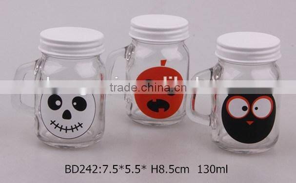 130ml mini glass jar with handle and tin lid