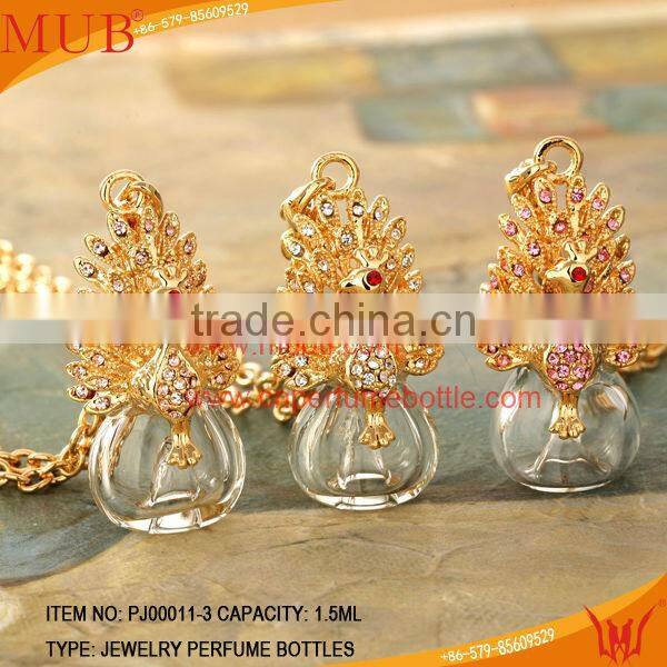 Peacock Shape Jewelry Pendant Glass Perfume bottle jewelry
