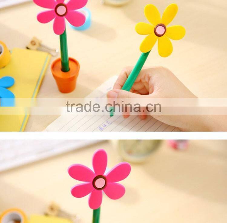 promotional wholesale cheap funny school office stationery mini cartoon silicone plastic sun flower pot roller ball point pen