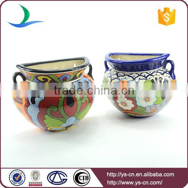 YSfp0010 Handprint antique flower pot with colorful designs