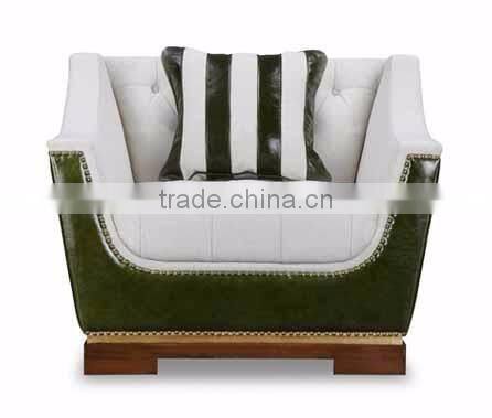 American concise design solid wood frame fabric seat genuine leather back living room sofa set