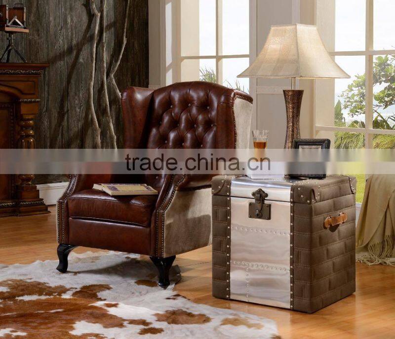 Hot Sale Traditional American Style Button Tufted Leather Arm Chair With Matching End Table