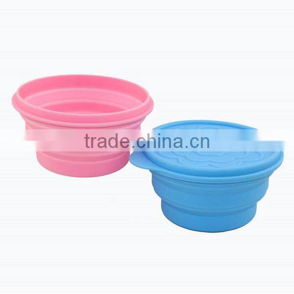 FDA/ LFGB food grade microwave safe silicone folding bowl with lid