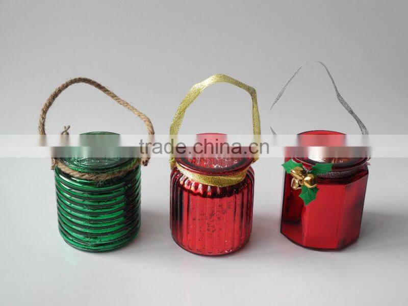 nice luxury electroplating glass jar for christmas with hanging handle