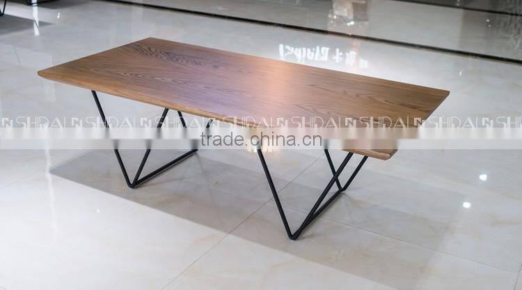 Rustic Coffee Table Natural Walnut Finished Wood Top Black Steel Metal Base TA-828L TA-828S