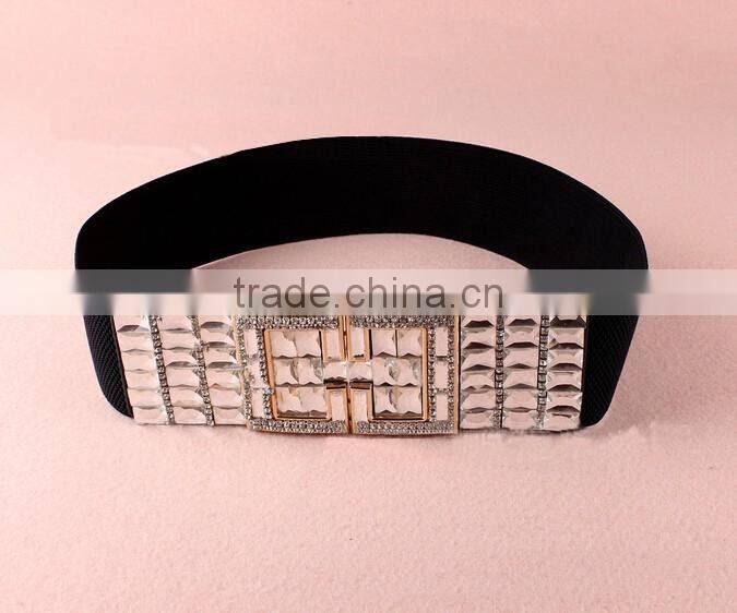 Wholesale rhinestone paved alloy buckle elastic sex women lady waist belt