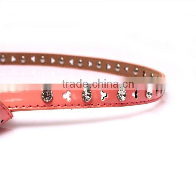 Fashion rhinestone inlaid rivets decorated pin buckle sex girl thin pink PU waist belt
