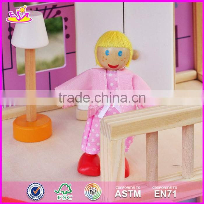 2017 new design pink girls pretend play wooden doll house toys W06A170