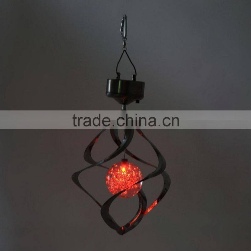 Solar Powered Garden Light Outdoor Courtyard Hanging Spiral Lamp LED Wind Spinner