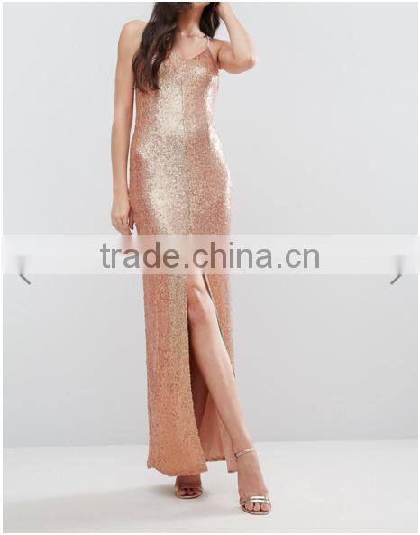 New Fashion ladies long Front Split Sequin Cross Back Maxi Dress