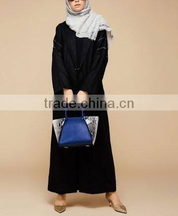good quality muslim kimono abaya Black One Button Open black abayas